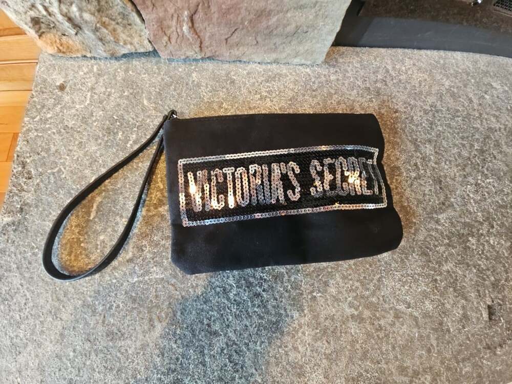 Victoria's Secret Black Canvas Sequin Wristlet purse